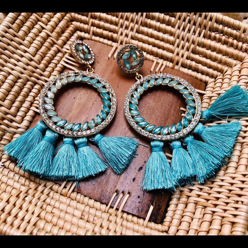 Tassel Rhinestone Hoops - Picture 5 of 5